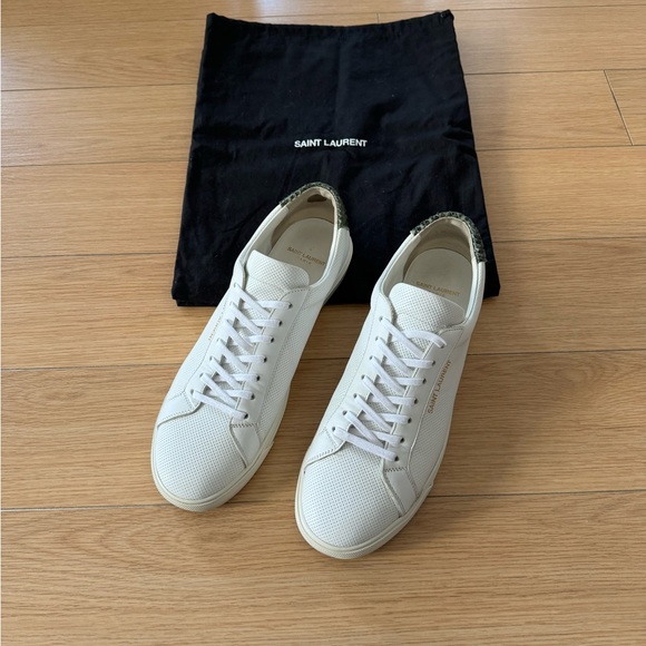 SAINT LAURENT White and Green Snake Andy Sneakers - Picture 8 of 10